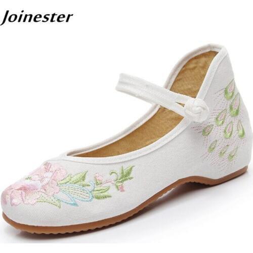 Embroider Women Dance Shoes Summer Button Strap Sandals for Ladies Mary Jane Low Heel Pumps Cross-tied Ethnic Woman Espadrilles
