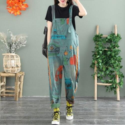 Women Spring Summer Cartoon Printed Jumpsuits Ladies Casual Print Overalls Female Rompers 2021