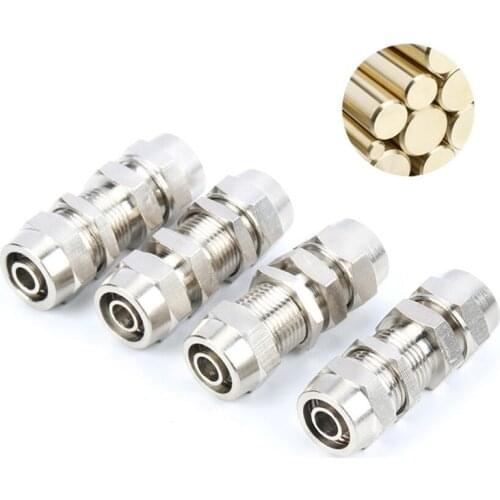 1pc Pneumatic through-plate copper quick-screw partition PM-4/6/8/10/12/14/16mm copper nickel-plated lock nut and air pipe joint