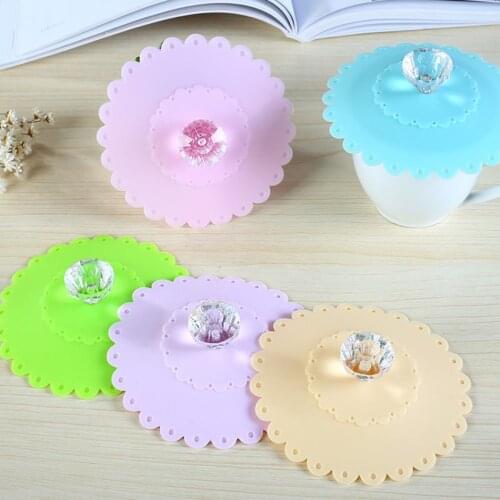 1PC Diamond Silicone Cute Sealed Anti-dust Glass Cup Cover Coffee Mug Suction Seal Lid Cap Leakproof Seals Glass Mugs Cap