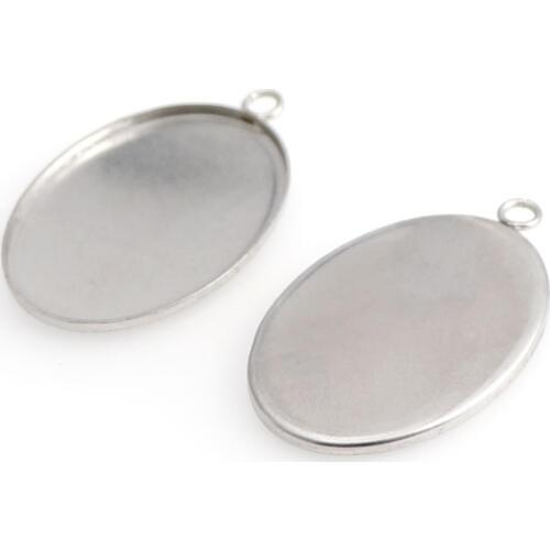 10Pcs 4size Oval Stainless Steel Necklace Pendant Setting Cabochon Cameo Base Tray Bezel Blank Cabochons Jewelry Making Findings