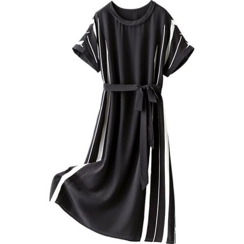 100% Silk Summer Dresses for Women Casual 2021 Black Midi Dress Female Elegant Ladies Dresses Vestido De Mujer Pph5103