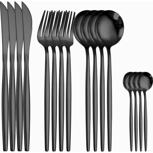 16pcs/set Cutlery Stainless Steel Black Dinnerware Silverware Set for Christmas Party Luxury Tableware Kitchen Cutlery Set Spoon