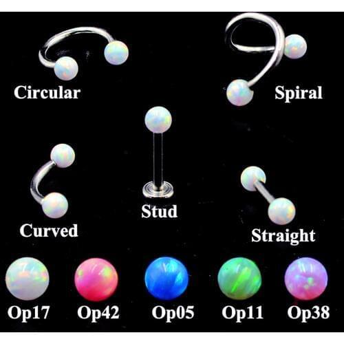 2PCS Surgical Steel Internally Thread Opal Opal Ear Tragus Cartilage Earring Ear Studs Septum Clicker Nose Eyebrow Lip Ring 16g