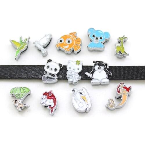 20pcs/lot Internal Dia 8mm Slide Charm Pengiun Bird Fish DIY Accessories fit 8mm wide belt pet collar