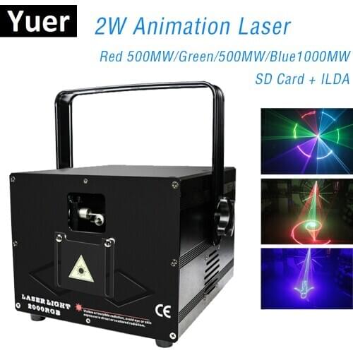 2000mw 2W RGB 3IN1 DMX Animation Laser Projector Light ILDA + SD Card Stage Light /Disco Laser/Club Light/Party Laser/Lazer Show