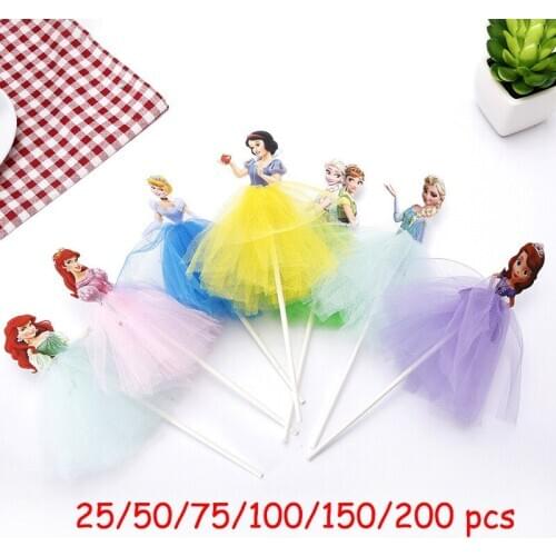 25pcs Cartoon Princess Birthday Party Decoration Cupcake Cake Topper For Girls Happy Birthday Party Baby Shower Cake Supplies