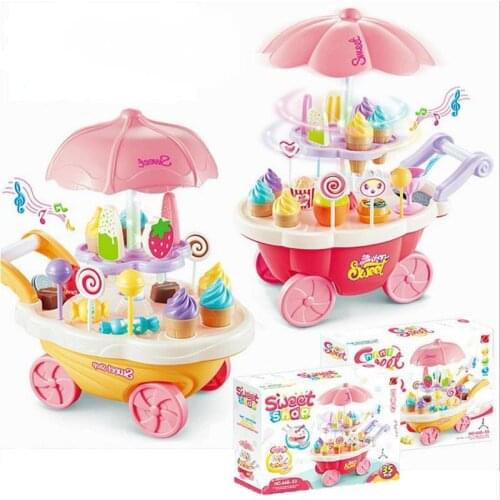 39PCS Ice Cream Candy Trolley House Play Toys Candy Car Ice Cream Candy Cart House Brain Game Kids Toys Childrens Gift Toys Set