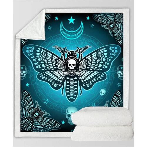 3d Moth Sherpa Throw Blanket Gothic Skull Astrology Bedspreads Butterfly Plush Sofa Blanket Moon Custom Galaxy Bedding Koce