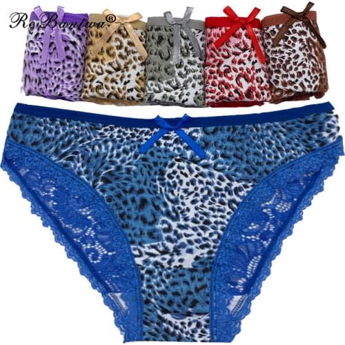 5 Pcs/Set 2021 New Womens Panties Sexy Seamless Cotton Underwear Leopard Briefs Femme Bragas Mujer See Through Lace Lingeries