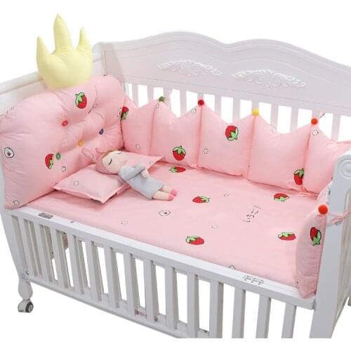 Thicker Cotton Baby Bumper Set 5Pcs ,Newborn Baby Crib Protection Pad,Cartoon Print Kids Cot Protector Pillows