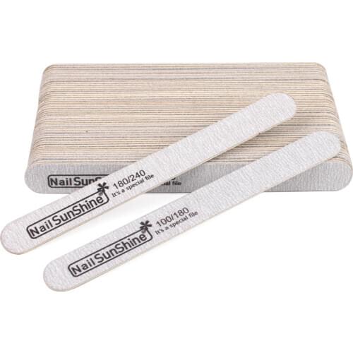 50Pcs Grey Wood Nail File 100/180 Straight Wooden Nail Art Files 180/240 Washable Sandpaper Buffer Block Manicure Salon Tools