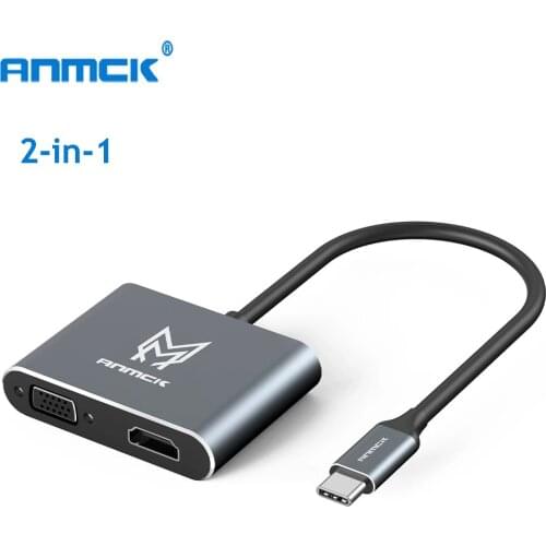 Anmck USB C HDMI VGA Adapter For Laptops MacBook Pro/Air Docking Station Type C to HDMI Cable 4K Converter Usb C Hub Splitter