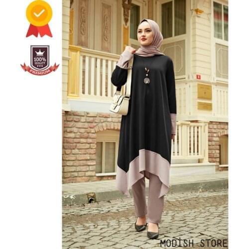 Asymmetric Booth Linerless Muslim Woman Set |Tunic Pant| 2021 Arabic Dress Kaftan Abaya Turkey Modest Clothing Islam