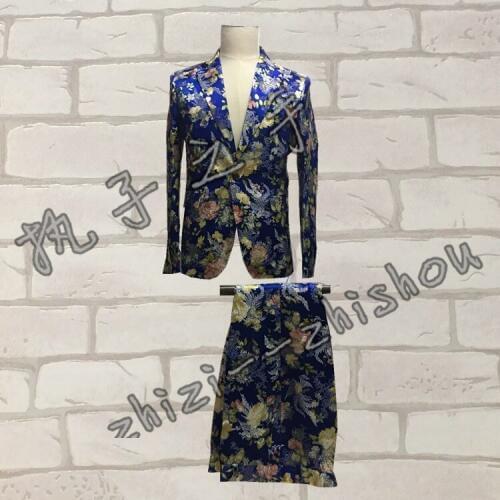 Free ship 100%real mens full flower jacqurd tuxedo suit /event/stage performance/club/studio suit/jacket with pants