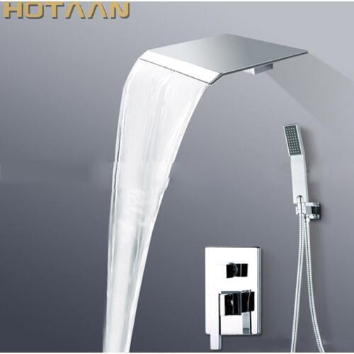 Free shipping modern bathroom waterfall shower set faucet with shower head+hand shower wall mounted,YT-5303