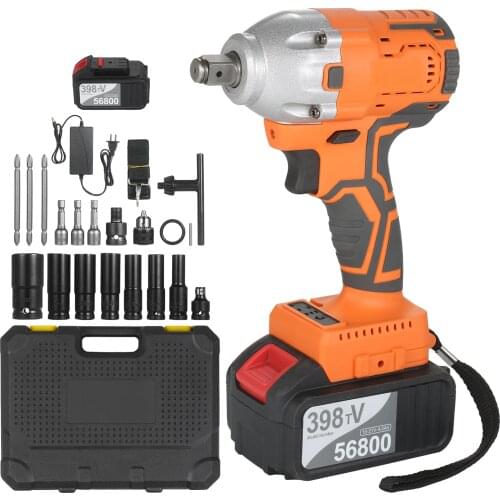 Cordless Brushless Impact Wrench 1/2 In 380Nm High Torque Variable Speed Fast Charger with Carry Box Socket for Home Motorcycle