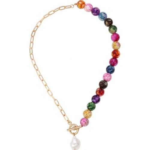 Color Beads Metal Chain Pearl Pendant Clavicle Chain Ins Fashion Necklace Accessories Cubana Chain Jewelry Necklace for Women