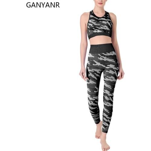 GANYANR Seamless Yoga Set Fitness Clothing Sportswear Womens Workout Bra Tracksuit Leggings Jogging Crop Top Bodysuit Sport Suit