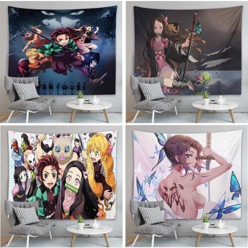 Cartoon Sexy Demon Slayer figure Tapestry Japanese Kawaii Loli Anime Tapestry Kimetsu No Yaiba Tanjirou Nezuko 2D Wall Poster