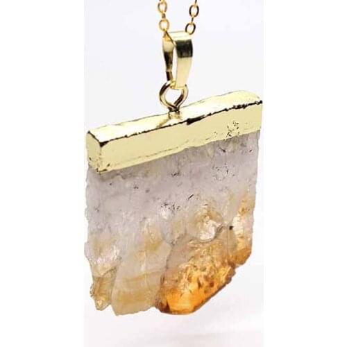 Kraft-beads Light Yellow Gold Color Irregular Shape Natural Yellow Citrines Pendant Necklace Link Chain Jewelry
