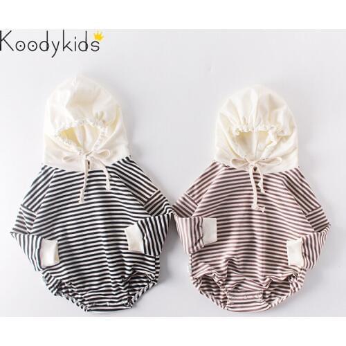 Koodykids Spring Autumn Baby Boy Striped Bodysuits Baby Girl Cotton Full Sleeve Clothes Striped Hooded Cotton Rompers 0-2 Years