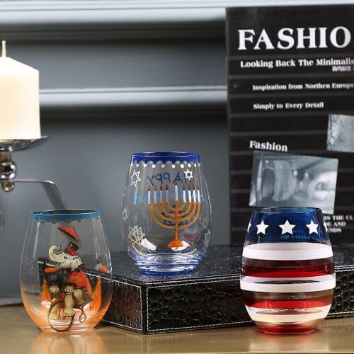 Creative Painting Wine Glass Cup Colorful Stemless Wine Cup Coffee Tea Mug Fruit Cup Home Bar Beer Wine Party Best Gifts