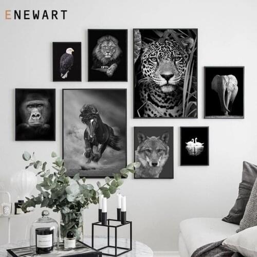 Minimalist Animal Canvas Painting Black White Lion Elephant Horse Posters and Prints Pictures for Living Room Modern Home Decor