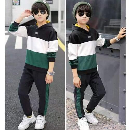 Fashion New Tracksuit For Boys Children Clothing Sets Kids Clothes Sports Suit Baby Boys Patchwork Hooded Tops +Pants 2Pcs/Set