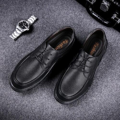 Mens shoes spring and autumn high quality casual formal wear business luxury brand simple black plus size casual leather shoes