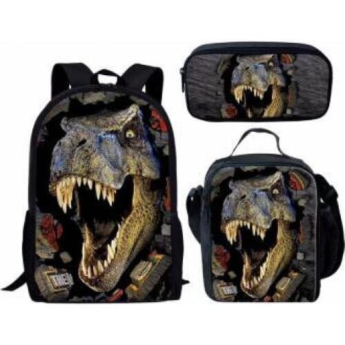 3Pcs/Set School Bags Set for Kids Boys 3D Dinosaur Printing Schoolbag Lunch Pencil Box Children Cool Backpacks Satchel