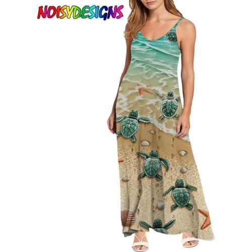 NOISYDESIGNS sea turtle printing sexy sling V neck dress 2021 summer new sling long dress women clothing sukienki damskie