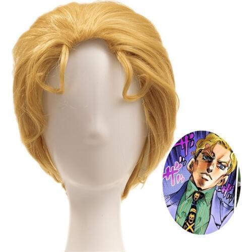 New JoJos Bizarre Adventure Golden Wind Cosplay Wig Kira Yoshikage Golden Wig JoJo no Kimyou na Bouken Synthetic Hair + wig cap