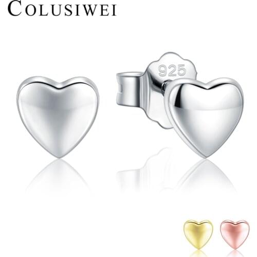 2019 New Arrivals Real 925 Sterling Silver Rose & Gold Color Hearts Stud Earrings For Women Small Cute Trendy Silver Jewelry