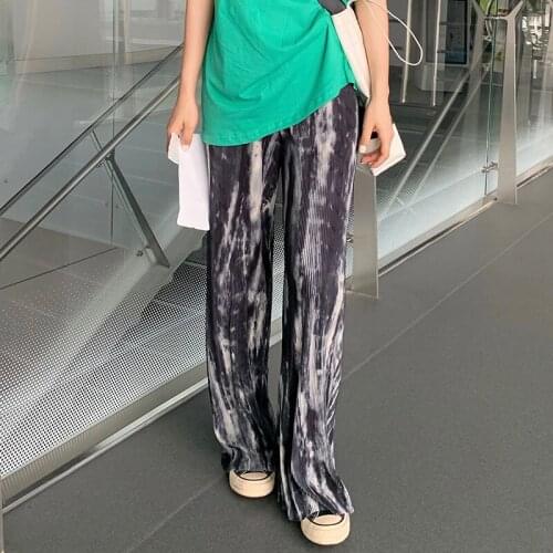 Hzirip New Korean Fashion Tie-Dye Blooming Wide-Leg Women 2021 Hot Summer High-Waist Drape Thin Loose Straight-Leg Casual Pants
