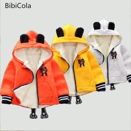 Autumn Winter children coats Kids Casual Cotton Cartoon Velvet Hooded jackets For Children baby Boys Warm outerwear Outfits