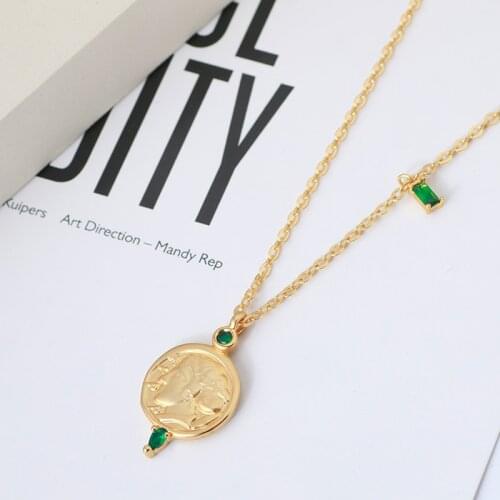 European and American niche design round brand head shape pendant necklace clavicle chain cool wind simple temperament lady
