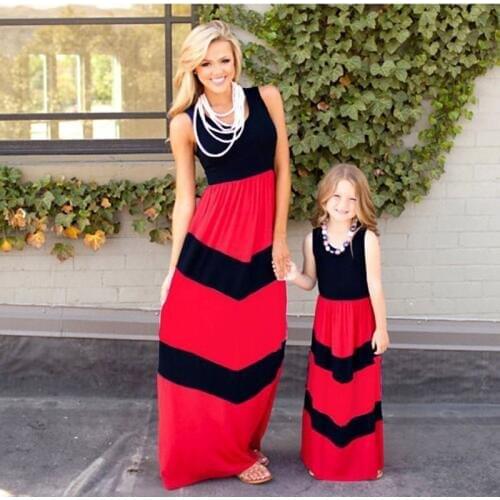 Mother And Daughter Dresses Striped Patchwork Dress New Fashion Family Look Girls Dress Family Matching Clothes Matching