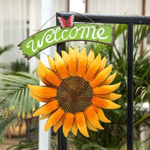 Sunflower Welcome Sign For Front Door Decor Hanging Metal Welcome Door Sign Outdoor Garden Decoration for Patio Porch Backyard