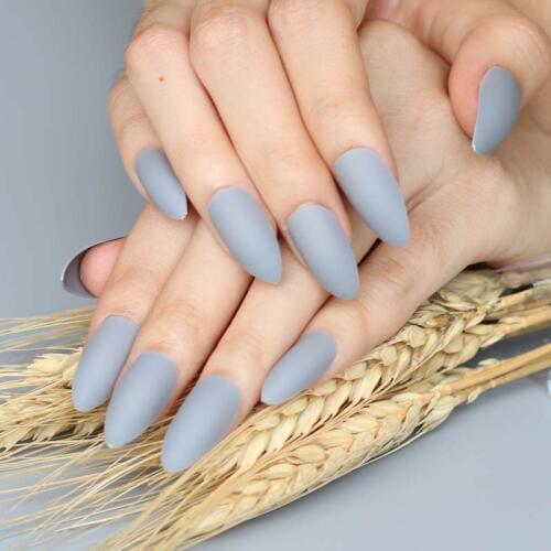 Popular model Long pointed Candy colors false nails 24pcs Matte gray C585