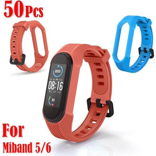50Pcs/Pack Soft Silicone Sport Strap for Xiaomi Mi Band 5 6 Bracelet Wristband Strap for Xiaomi Miband 5 6 Smart Accessories
