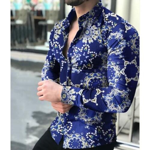 Mens Butterfly Print Shirt Fashion Vintage Men Long Sleeve Lapel Button Shirt Men 2021 Summer Floral Tops SlimSFit FreeShipping
