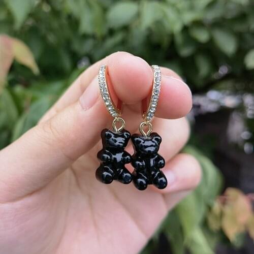 Cute Transparent Rhinestone Bear Earrings for Women Shiny Rhinestone Hoop Huggies Earrings Wholesale Jewelry Girls Ornaments