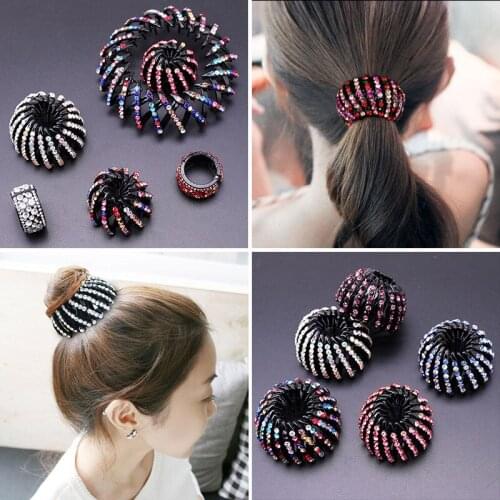 Rhinestones Hair Claw Hairpin for Women Ponytail Holder Ball Head Bun Maker Expanding Scrunchies Hair Clip Hair Accessories