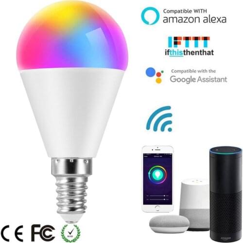 LED Bulb 6W E14 E26 E27 B22 WIFI Smart Light Bulb Voice Control Work With Alexa Google Home Smart Life APP Operate RGB Lamp
