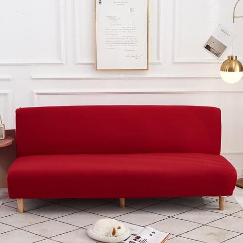 High Quality Universal Red Elastic Sofa Bed Slipcovers for Sofa Folding Solid Color Sofa Bed Cover No Armrest Modern Couch Cover