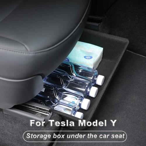 Double-Sided Flocking Storage Organizer Box Under Seat Front Seat Tidy Modification Accessories For Tesla Model Y 2021