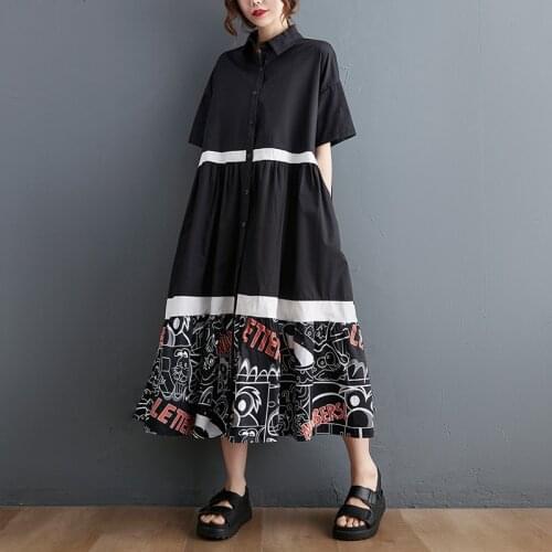 NYFS Summer Dress 2021 New Vintage loose Woman Dress Simple casual Printing Shirt Dress Vestido de mujer Robe Elbise