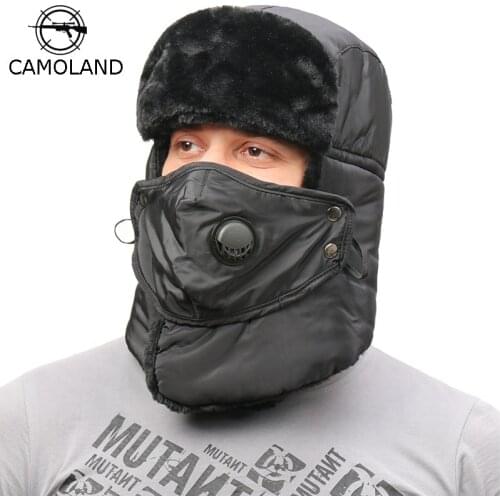 Winter Warm Earflap Bomber Hats Caps Scarf Men Women Russian Trapper Thermal Hat Trooper Earflap Snow Ski Hat Face Cover Cap