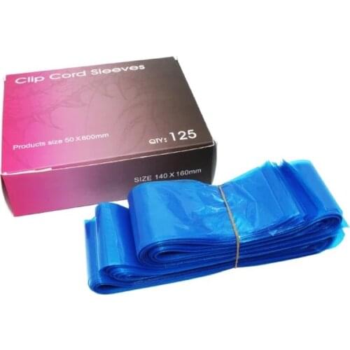 125pcs/Box Blue Tattoo Clip Cord Sleeves Protective Bags Permanent Makeup Tattoo Power Supply Liner Wrap Tattoo Kits Accessories